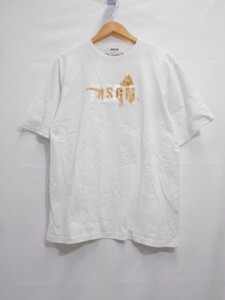 67 送60サ 0319$D20 MSGM エムエスジーエム キャットロゴ 半袖プリントTシャツ ホワイト サイズS 中古品