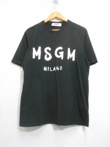 67 送60サ 0213$D16 MSGM MILANO MILANO エムエスジーエム メンズ ロゴプリント半袖Tシャツ 綿100% イタリア製 ブラック サイズS 中古品