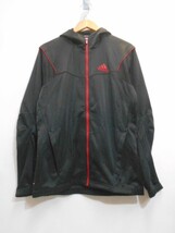 70 送60サ 0331$D18 adidas アディダス ジャージ トラックジャケット フード ブラック サイズM 中古品_画像1