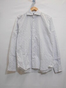 70 送60サ 0403$D24 ORIAN VINTAGE SLIM FIT オリアン 長袖シャツ ホリゾンタリカラー 花柄 イタリア製 ホワイト サイズM 中古品