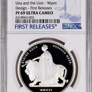 2021年 セントヘレナ ウナとライオン 1ポンド 1オンス 1oz プルーフ銀貨 NGC PF69 UC First Releases マスターピースコレクション イギリスの画像1