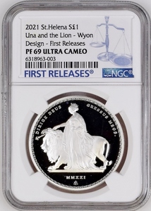 2021年 セントヘレナ ウナとライオン 1ポンド 1オンス 1oz プルーフ銀貨 NGC PF69 UC First Releases マスターピースコレクション イギリス