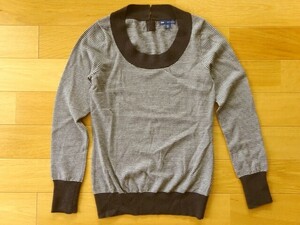 ◆◇GAP/ギャップ 長袖 Uネック ボーダーニット ベージュ×ブラウン XXS◇◆