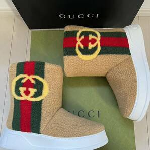 新品未使用グッチ GUCCI 23SS サイズ:7ウェブストライプウールボアブーツ 26.5cm程度 定価15万の画像3