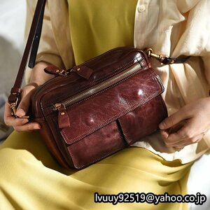 retro mesenja- back one layer eyes cow leather dressing up shoulder bag men's lady's two . pocket red storage eminent shoulder .. commuting going to school 