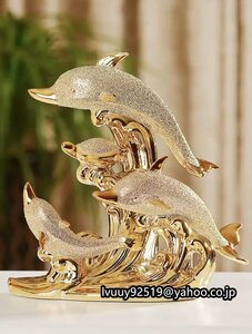 Art hand Auction 海豚金色摆件室内纯手工仿古结婚礼物装饰工艺品创意, 内饰配件, 装饰品, 其他的