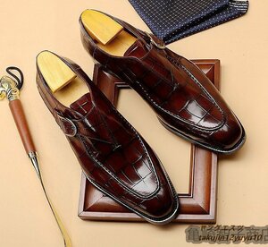 新品特売◆ビジネスシューズ メンズシューズ レザーシューズ 革靴 モンクストラップ 職人手作り 紳士靴 ワインレッド 24.5cm