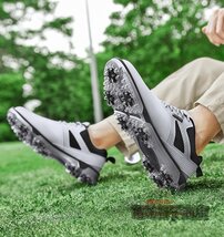 高級品 メンズ ゴルフシューズ 運動靴 フィット感 スポーツシューズ スパイク 強いグリップ 軽量 弾力性 通気性 防滑耐磨 撥水 白 25.5cm_画像8