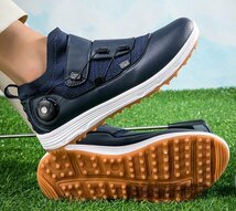 高級品 ゴルフシューズ 強いグリップ 新品ダイヤル式 運動靴 フィット感 軽量スポーツシューズ 弾力性 通気性 防滑 ネイビー 24.0cm_画像4