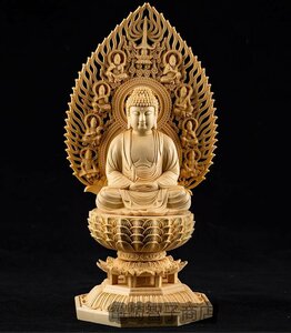総檜材 阿弥陀如来座像木彫仏教 精密彫刻 高さ28cm 仏教工芸品