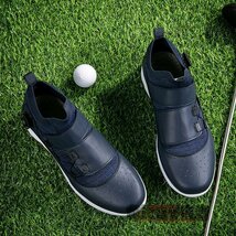高級品 ゴルフシューズ 強いグリップ 新品ダイヤル式 運動靴 フィット感 軽量スポーツシューズ 弾力性 通気性 防滑 ネイビー 24.0cm_画像1