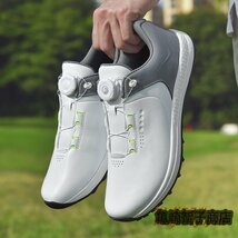 高級品 ゴルフシューズ ダイヤル式 運動靴 新品 メンズ 幅広い フィット感 軽量 スポーツシューズ 防水 防滑 耐磨 弾力性 白/灰 27.0cm_画像1