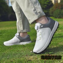 高級品 ゴルフシューズ ダイヤル式 運動靴 新品 メンズ 幅広い フィット感 軽量 スポーツシューズ 防水 防滑 耐磨 弾力性 白/灰 27.0cm_画像4