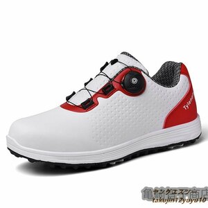  туфли для гольфа мужской новый товар dial тип широкий . Fit чувство для мужчин и женщин легкий спортивная обувь эластичность . спорт обувь водонепроницаемый . скользить выдерживающий . белый / красный 24.0cm