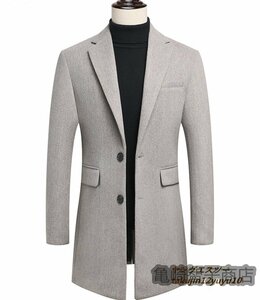 超美品■コート メンズ ロングコート 厚手 ウール テーラードジャケット 薄い綿入り 高級 セレブ*WOOL カシミヤ混 紳士スーツ ベージュ XL