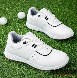 新品特売■ゴルフシューズ Golf shoes メンズ 紳士 スニーカー スポーツシューズ 運動靴 グラデーション 幅広 防滑 耐磨 撥水 白/黒 27.5cm