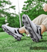 高級 ゴルフシューズ 4E 運動靴 メンズ ソフトスパイク 強いグリップ新品 軽量 フィット感 スポーツシューズ弾力性 防水防滑耐磨 白 26.0cm_画像6