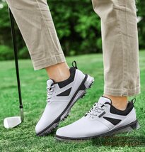高級 ゴルフシューズ 4E 運動靴 メンズ ソフトスパイク 強いグリップ新品 軽量 フィット感 スポーツシューズ弾力性 防水防滑耐磨 白 26.0cm_画像5