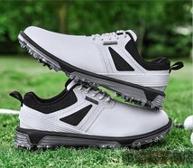 高級 ゴルフシューズ 4E 運動靴 メンズ ソフトスパイク 強いグリップ新品 軽量 フィット感 スポーツシューズ弾力性 防水防滑耐磨 白 26.0cm_画像4