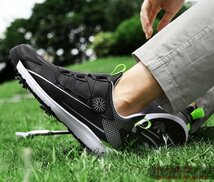 正規品★高級 ゴルフシューズ ダイヤル式 運動靴 スニーカー メンズ 軽量 防水 耐久性 4E 幅広 フィット感 スポーツシューズ 黒系 28.0cm_画像5