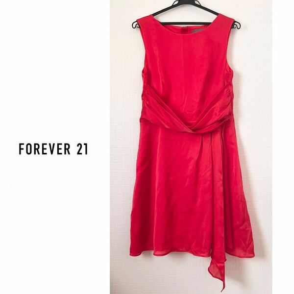 【FOREVER21】ウエストドレープアシンメトリーサテンワンピース