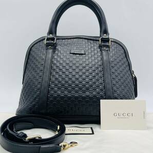 《美品》GUCCI グッチ マイクロシマ GG 2way ショルダーバッグ ハンド 斜め掛け レザー 本革 黒 ブラック レディースの画像1