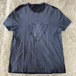グッチ『圧倒的高級感』GUCCI クレストロゴ エンブレム 刺繍 Tシャツ カットソー Mサイズ グレー ネイビー メンズ