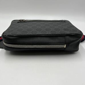 1円《現行・美品》GUCCI グッチ GGスプリーム ボディバッグ ウエストポーチ ショルダーバッグ 黒 レザー PVC シェリーライン メンズの画像5