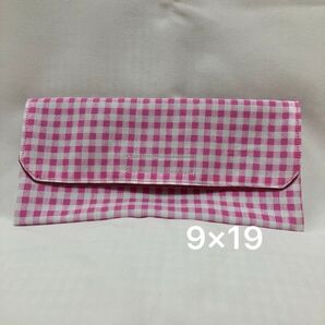 ハンドメイド カトラリーケース 箸入れ 歯ブラシ入れ ギンガムチェック ピンク