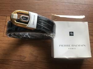新品　未使用　PIERRE BALMAIN PARIS ピエールバルマン ベルト レザー 黒×ゴールド メンズ 男性 箱あり