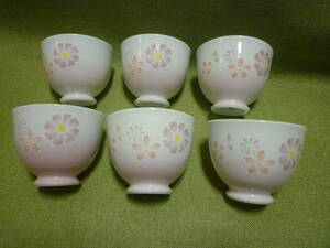 愛陶　湯呑　6客セット　湯呑み　煎茶揃　和柄　陶器　花柄　ピンク　桜色 春　和食器　美品