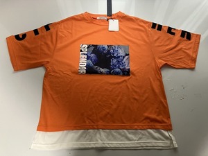 新品■Ｍサイズ■2枚重ね風ロゴ入りＴシャツ■オレンジ