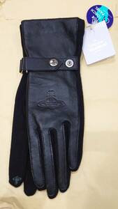 ヴィヴィアンウエストウッド　手袋　ジャージーレザーコンビ　黒　ベルト飾り　タッチパネル