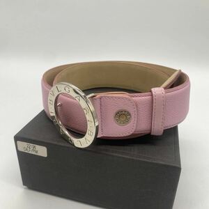 2403H20 BVLGARI ブルガリ レザー ベルト シルバー金具 ブルガリロゴ ピンク系 表記サイズ 105/42 箱付き