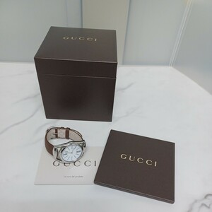 y031902f GUCCI/ quartz wristwatch / analogue / leather /140.4/ beautiful goods * battery for exchange 