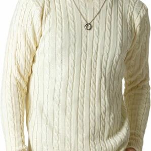 [ベンケ] 【圧倒的な着心地】 セーター メンズ タートルネック ケーブル編み 【チクチクしない ニット】 カジュアル 長袖 XL