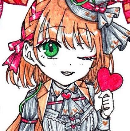 Illustration dessinée à la main Création originale Photo originale Taille Posca Valentine Déformé Mini personnage Fille Coeur Rouge Orange Orange, des bandes dessinées, produits d'anime, illustration dessinée à la main