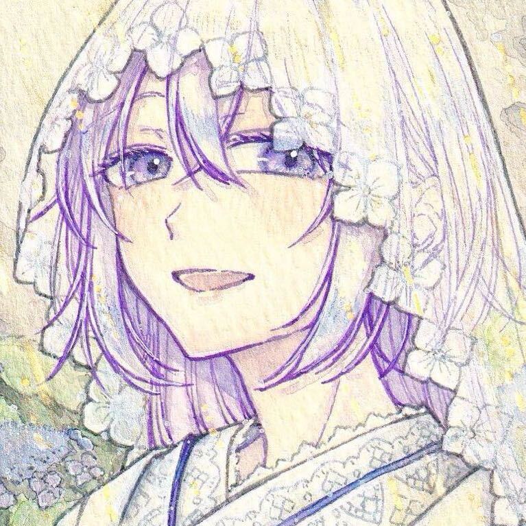 【額付き】手描きイラスト オリジナル 創作 L版サイズ 原画 紫陽花 梅雨 白無垢 花嫁 女の子, コミック, アニメグッズ, 手描きイラスト