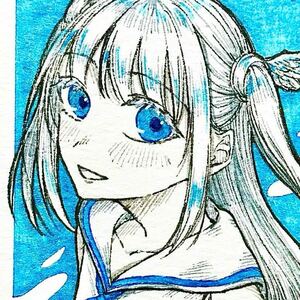 Art hand Auction Hand-drawn illustration original original picture ATC size creation blue drawing angel girl, comics, anime goods, hand drawn illustration