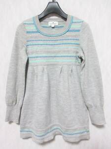 Courreges Courreges wool 100% long sleeve border knitted sweater lady's 38 gray irmri kn1775