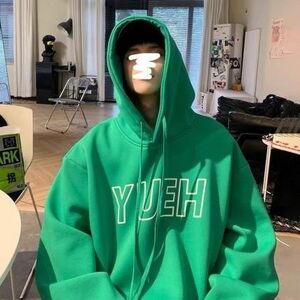 韓国 メンズ YUEH ロゴ スウェット フード パーカー 緑 グリーン