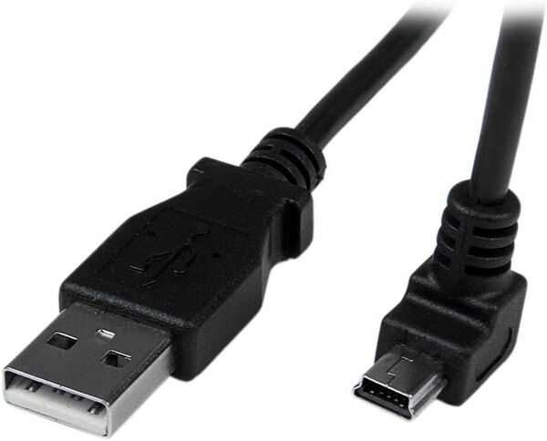 【新品】USBケーブル/2m/Type-A - Mini B (L型下向き)