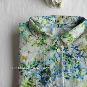 :::ハンドメイド 綿麻 flowerプリント チビエリ ロングシャツ  :::の画像10