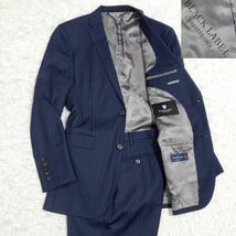 極美品 L ブラックレーベルクレストブリッジ × ゼニア 羊毛 スーツ セットアップ 紺 ストライプ Zegna ウール 上下 ジャケット ネイビー_画像1