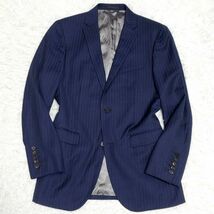 極美品 L ブラックレーベルクレストブリッジ × ゼニア 羊毛 スーツ セットアップ 紺 ストライプ Zegna ウール 上下 ジャケット ネイビー_画像2