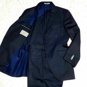  превосходный товар S BOGLIOLI Hampton шерсть 100 костюм темно-синий полоса Италия производства BOGLIOLI HAMPTON уровень возврат .3B шерсть выставить темно-синий верх и низ 