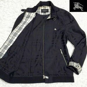 極美品 L バーバリーブラックレーベル シャドーチェック ジャケット 黒 ホースロゴ ノバチェック BURBERRY BLACK LABEL パーカー 春夏