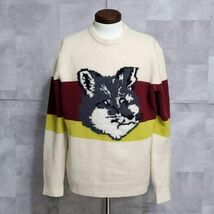 極美品 L メゾンキツネ カシミア ウール ニット ベージュ フォックス ヘッド maison kitsune BLOCK FOX HEAD PULLOVER カシミヤ イタリア製_画像2