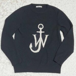 美品 S JWアンダーソン ウール100 ロゴ 長袖 ニット 黒 イギリス製 J.W.ANDERSON 羊毛 セーター ブラック ユナイテッドアローズ トップス