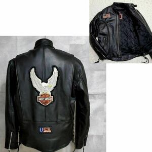 極美品 L ハーレーダビッドソン HARLEY-DAVIDSON × LEATHER KING レザージャケット 40 ブラック Thinsulate イーグル ワッペン アメリカ